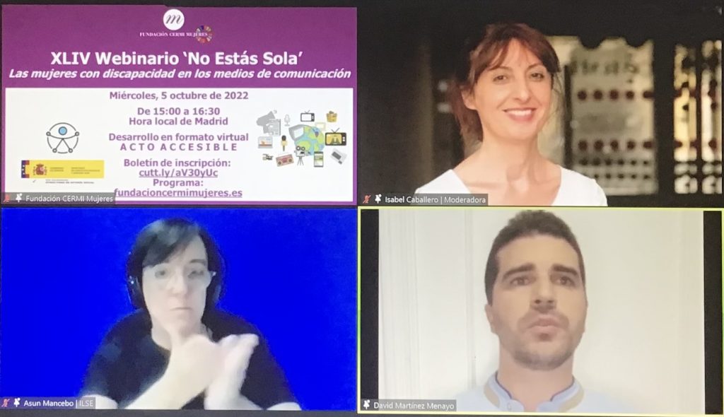 Participantes en la XLIV edición del webinario ‘No Estás Sola’, que se ha celebrado bajo el título ‘Las mujeres con discapacidad en los medios de comunicación’.