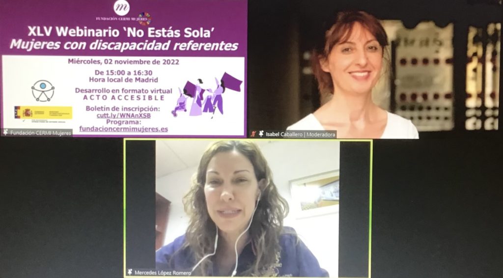 Participantes de la XLV edición del webinario ‘No Estás Sola', bajo el título Mujeres con discapacidad: referentes
