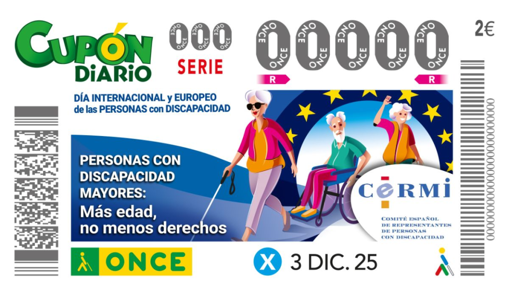 Imagen del cupón diario de la ONCE del 3 de diciembre de 2025